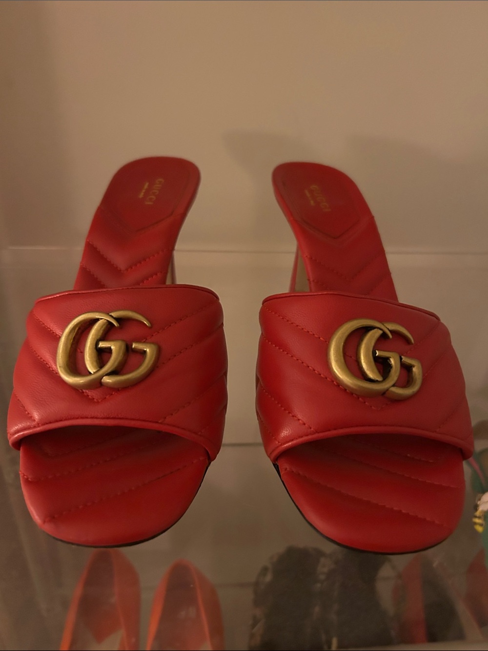 GUCCI  Red GG Marmont Quilted Slide Heels. Size 40